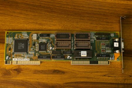 Close-up view of semiconductor computer chips on circuit board