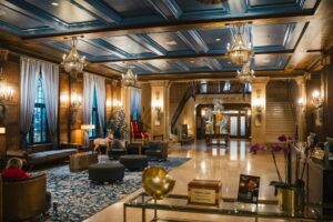 Major Hotel Chains Partner With Coworking Companies as Business Travel Shifts Modern hotel lobby with contemporary seating and workspace areas