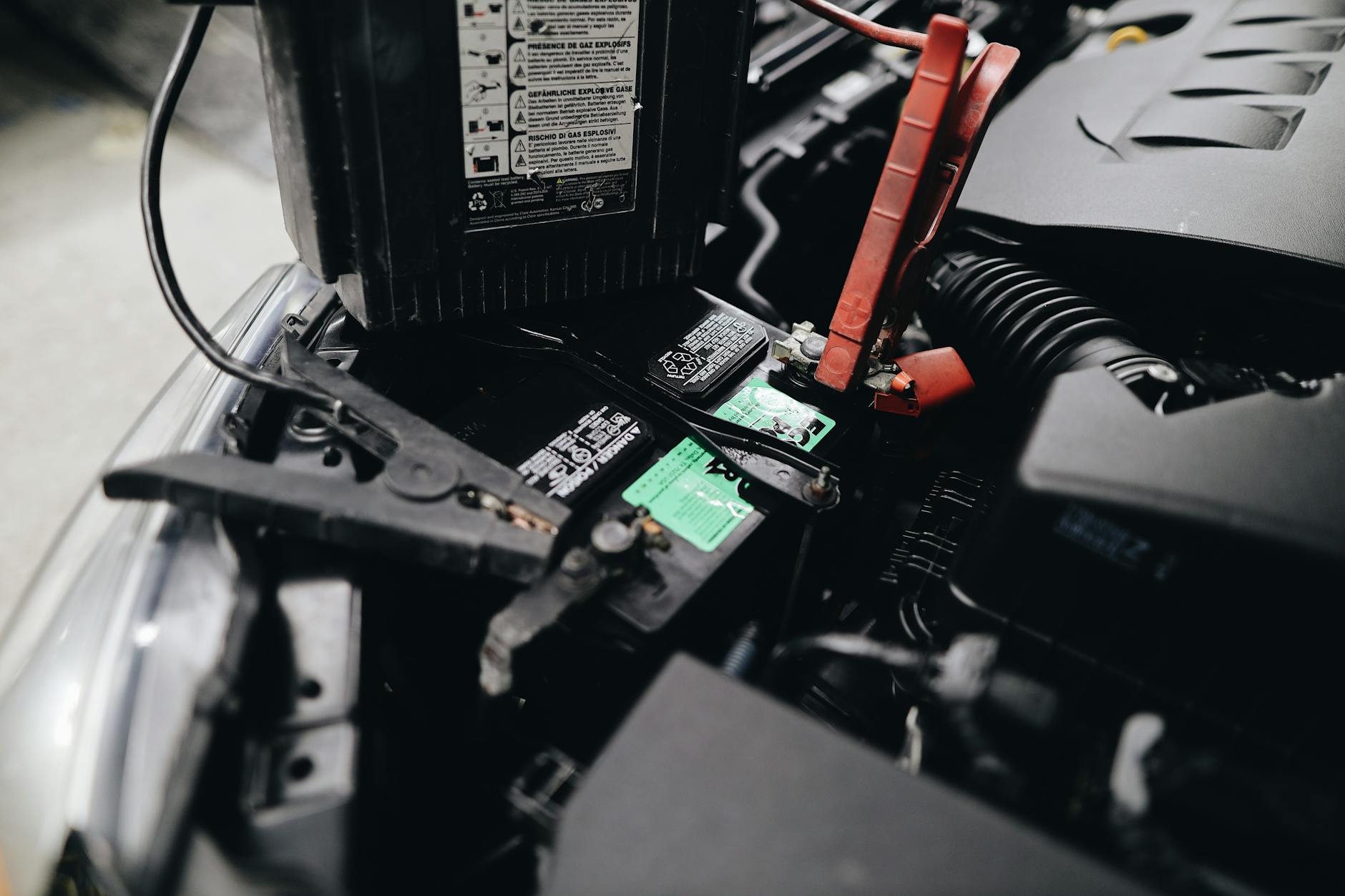 Close-up view of battery cells and electronic components