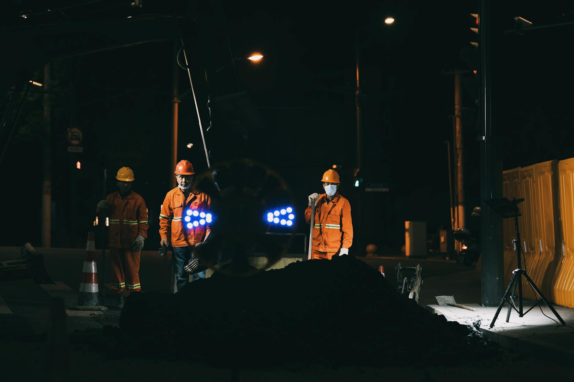 Construction crew working on underground water pipeline infrastructure project