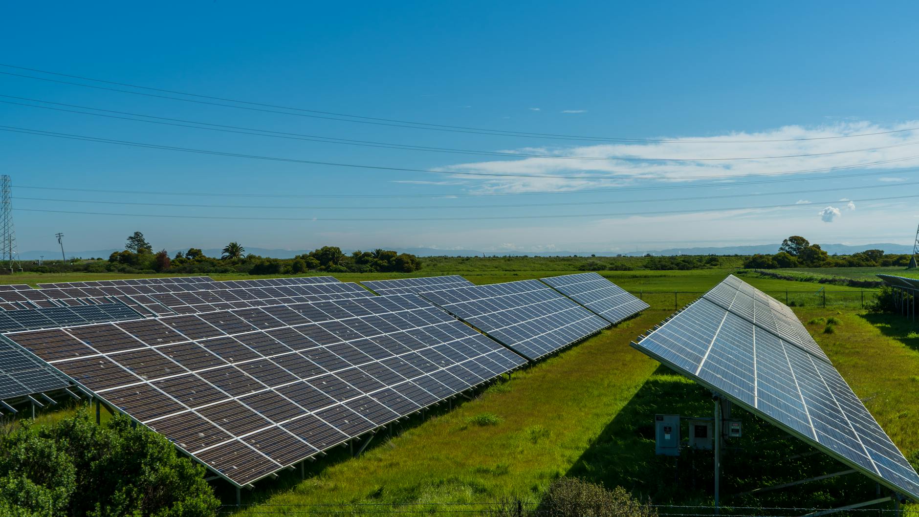 Large solar panel installation in open field
