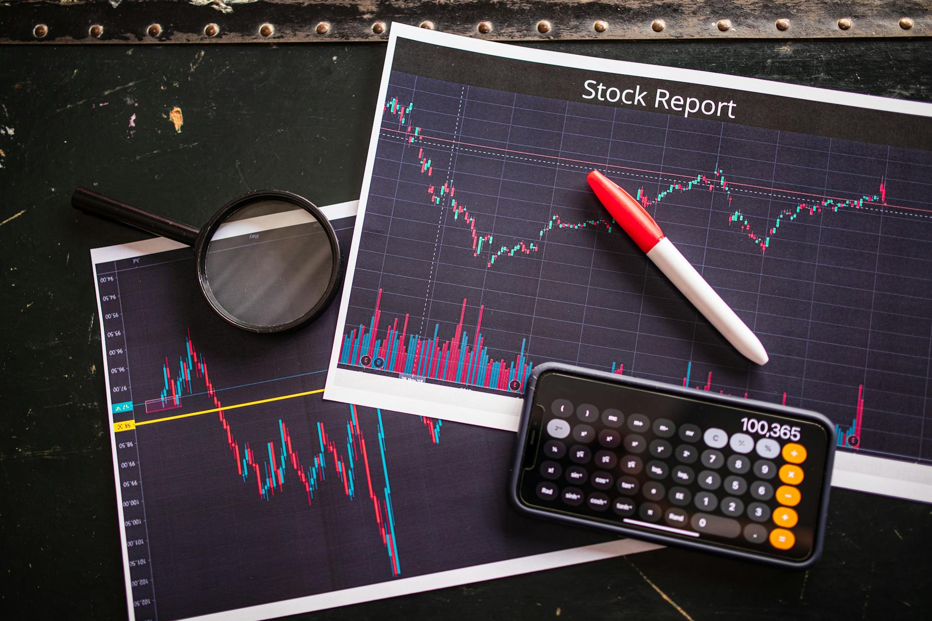 Financial data charts and graphs displaying stock market performance