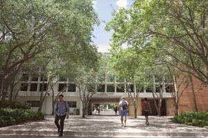 Students walking across a college campus, representing the population Pell Grants are designed to support