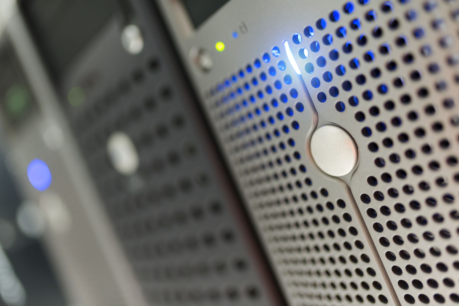 Rows of data servers in a modern data center facility
