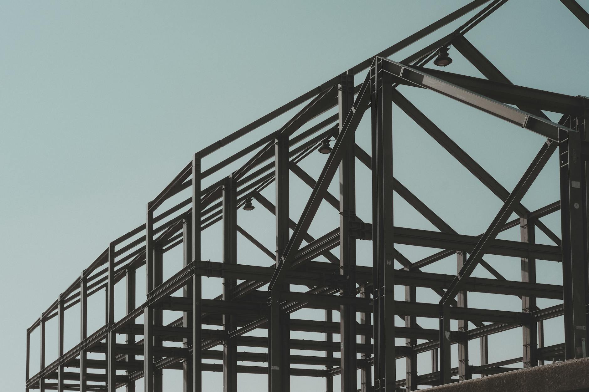 Steel framework of a large industrial building under construction