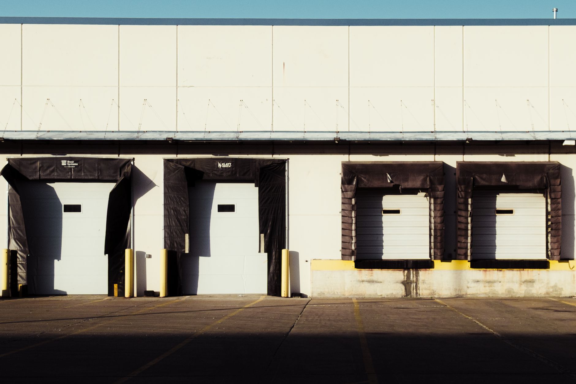 Loading dock at a warehouse where freight trucks are loaded and unloaded