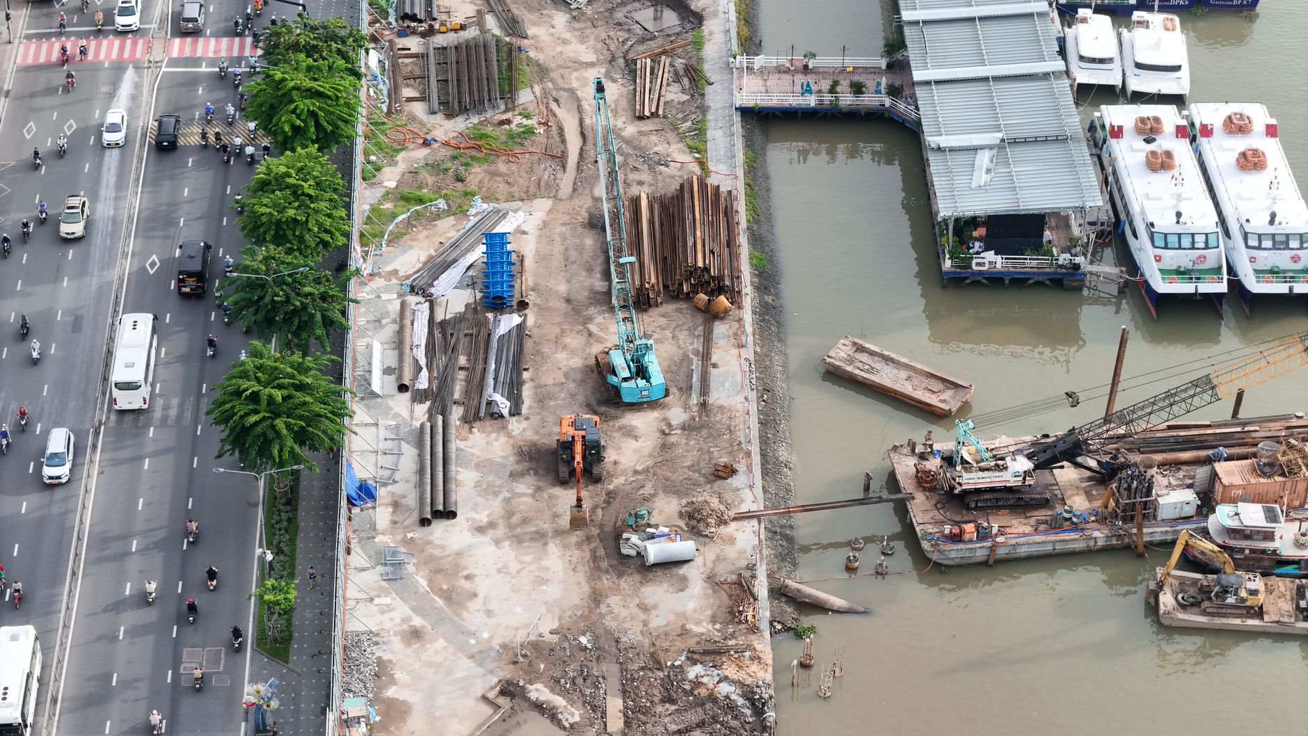 Aerial view of a large infrastructure construction site