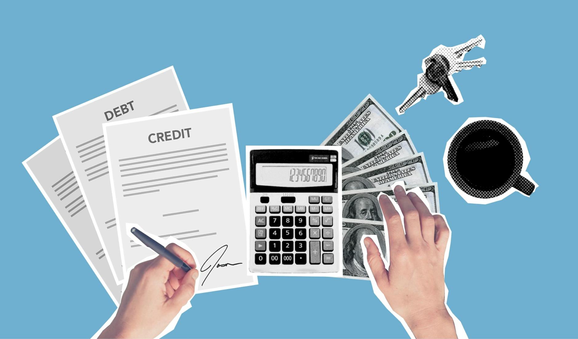 Person reviewing mortgage paperwork and financial documents at a desk