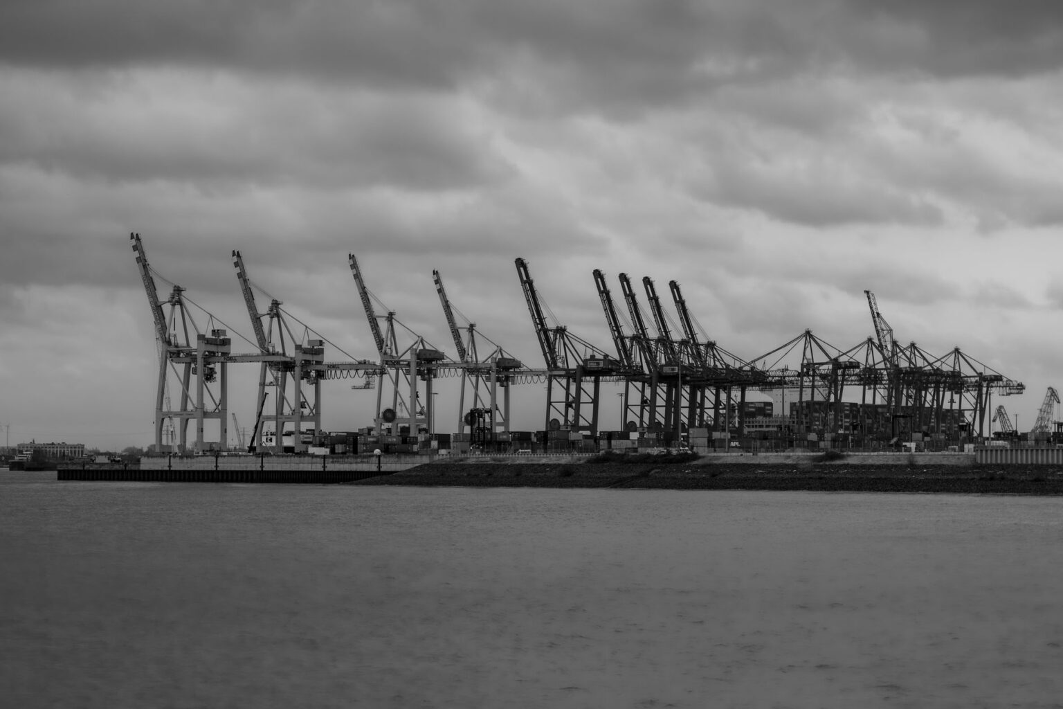 Longshoreman Severance Fights Heat Up as Automation Clauses Expand Large automated cranes operating at a commercial shipping port terminal