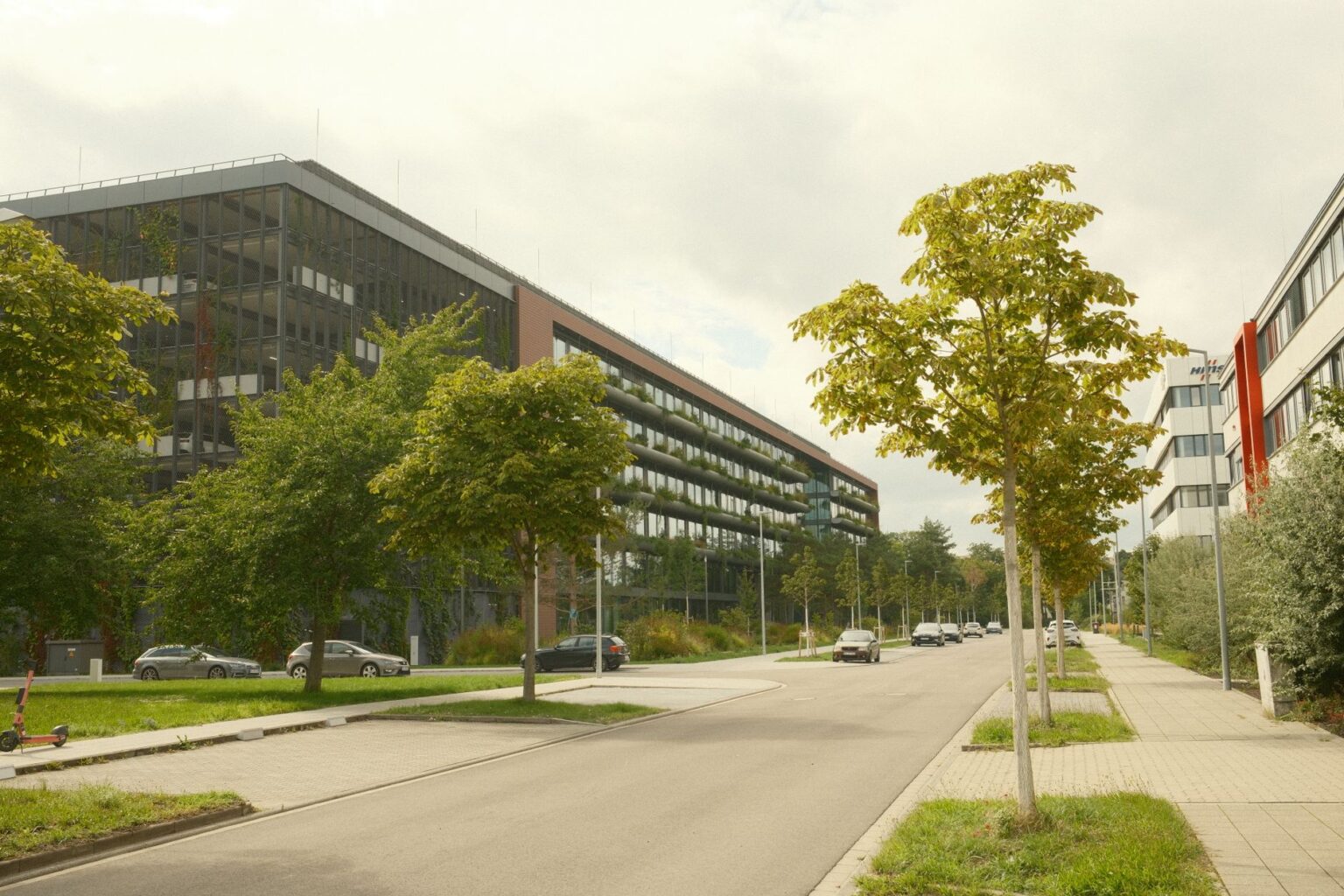 Empty office park in a suburban area reflecting reduced federal contractor activity