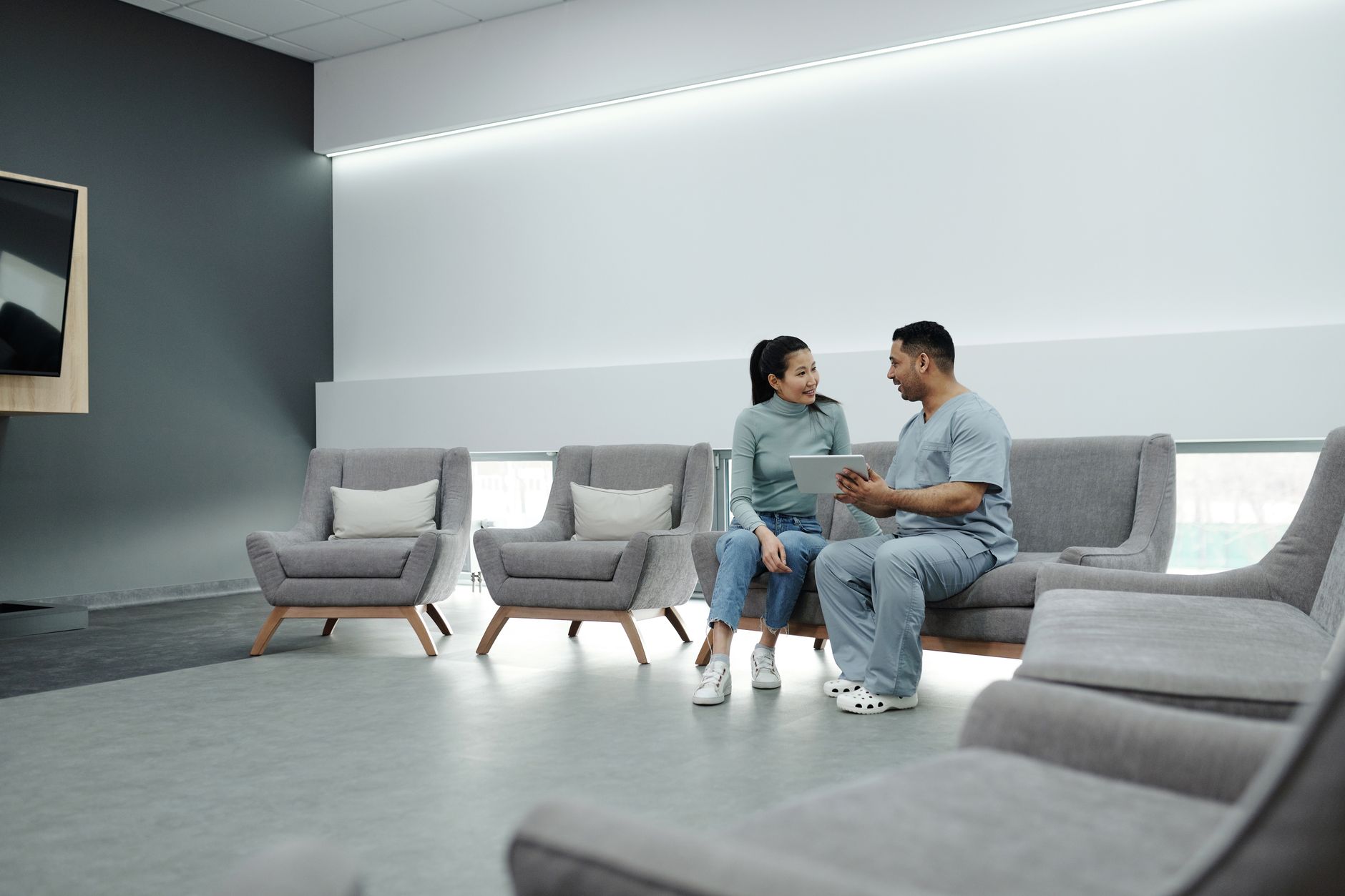 People sitting in a hospital waiting room