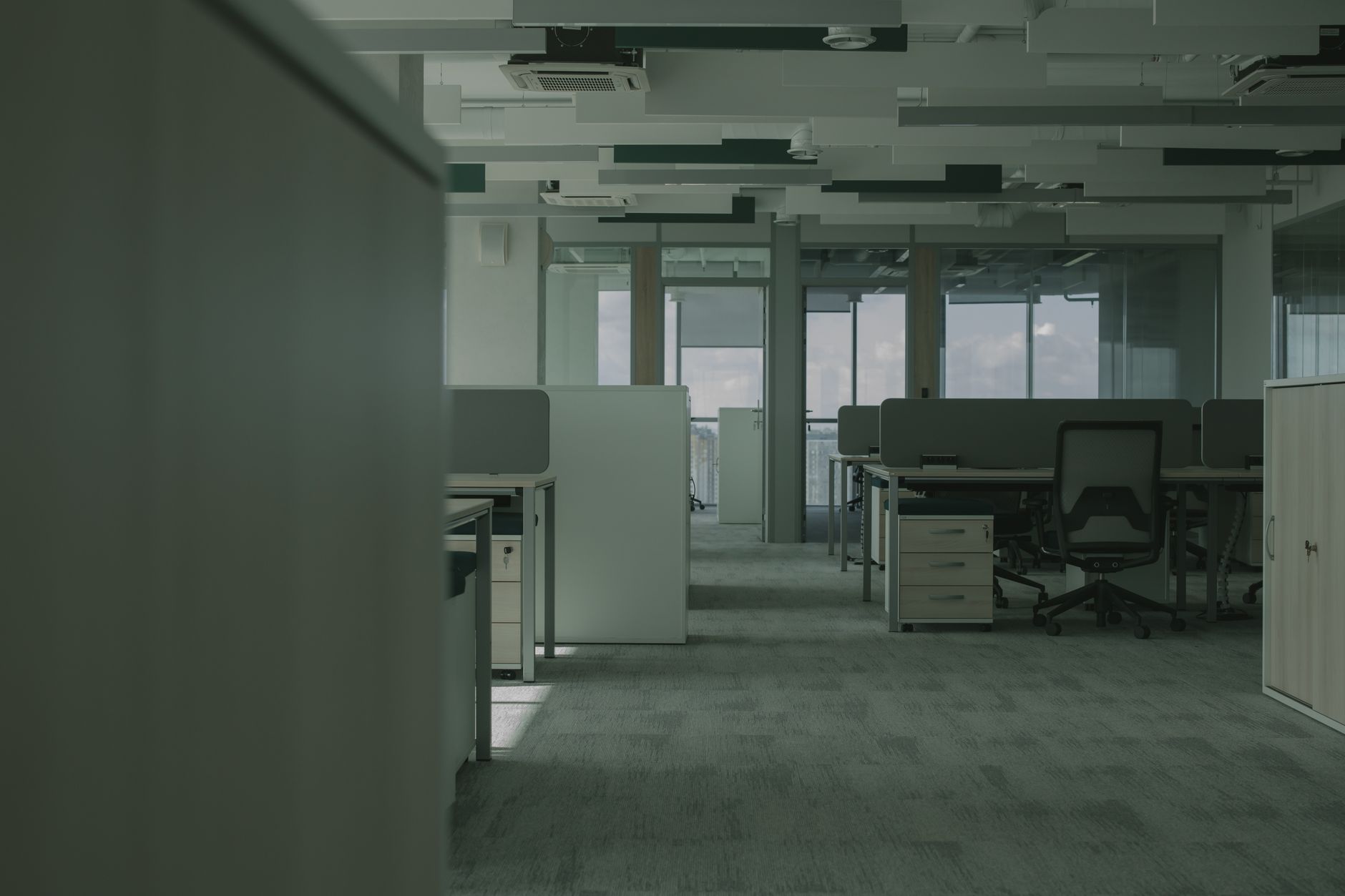 Vacant commercial office space illustrating declining commercial tax base in U.S. cities