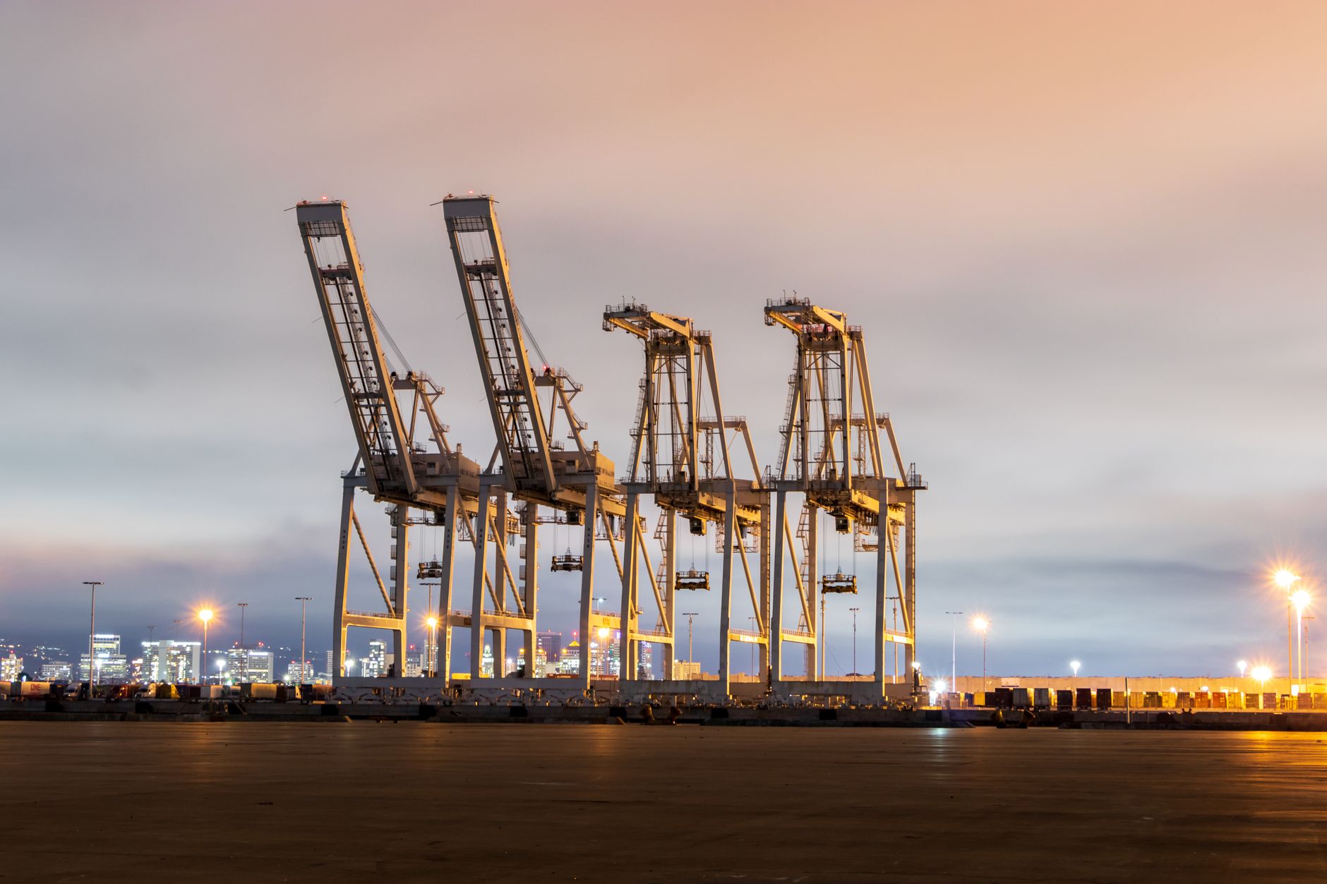 Industrial cranes operating at a modern automated shipping terminal