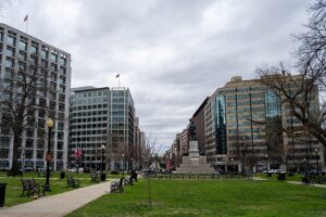 Office buildings near Washington D.C. representing the federal contractor industry hub in the Beltway region