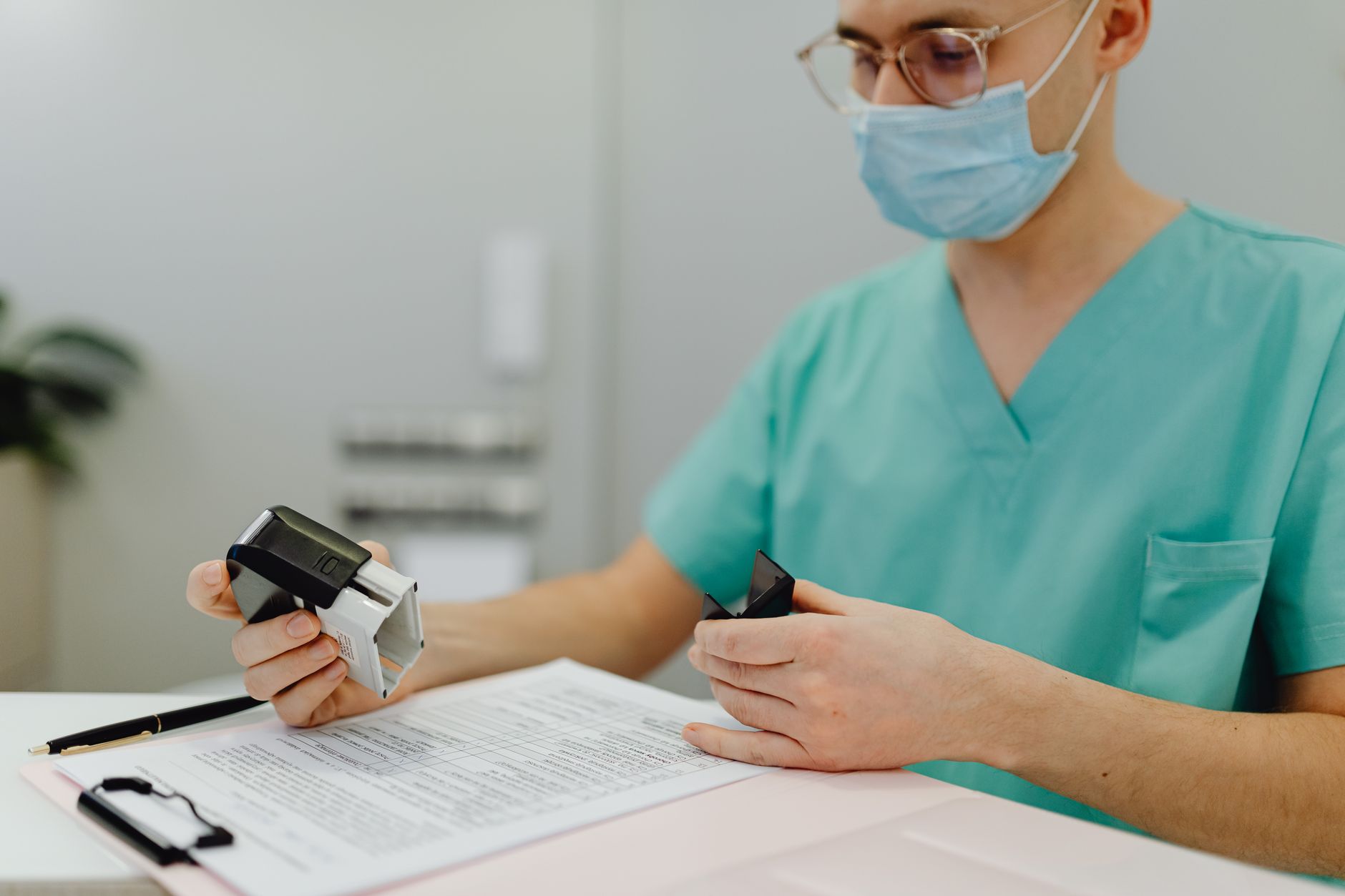 Healthcare billing documents and insurance forms on a desk