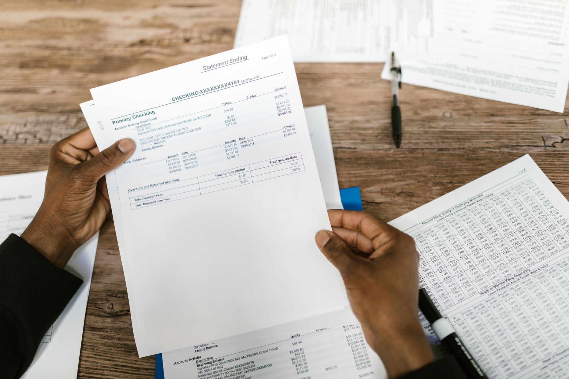 Property tax documents and financial paperwork on a desk