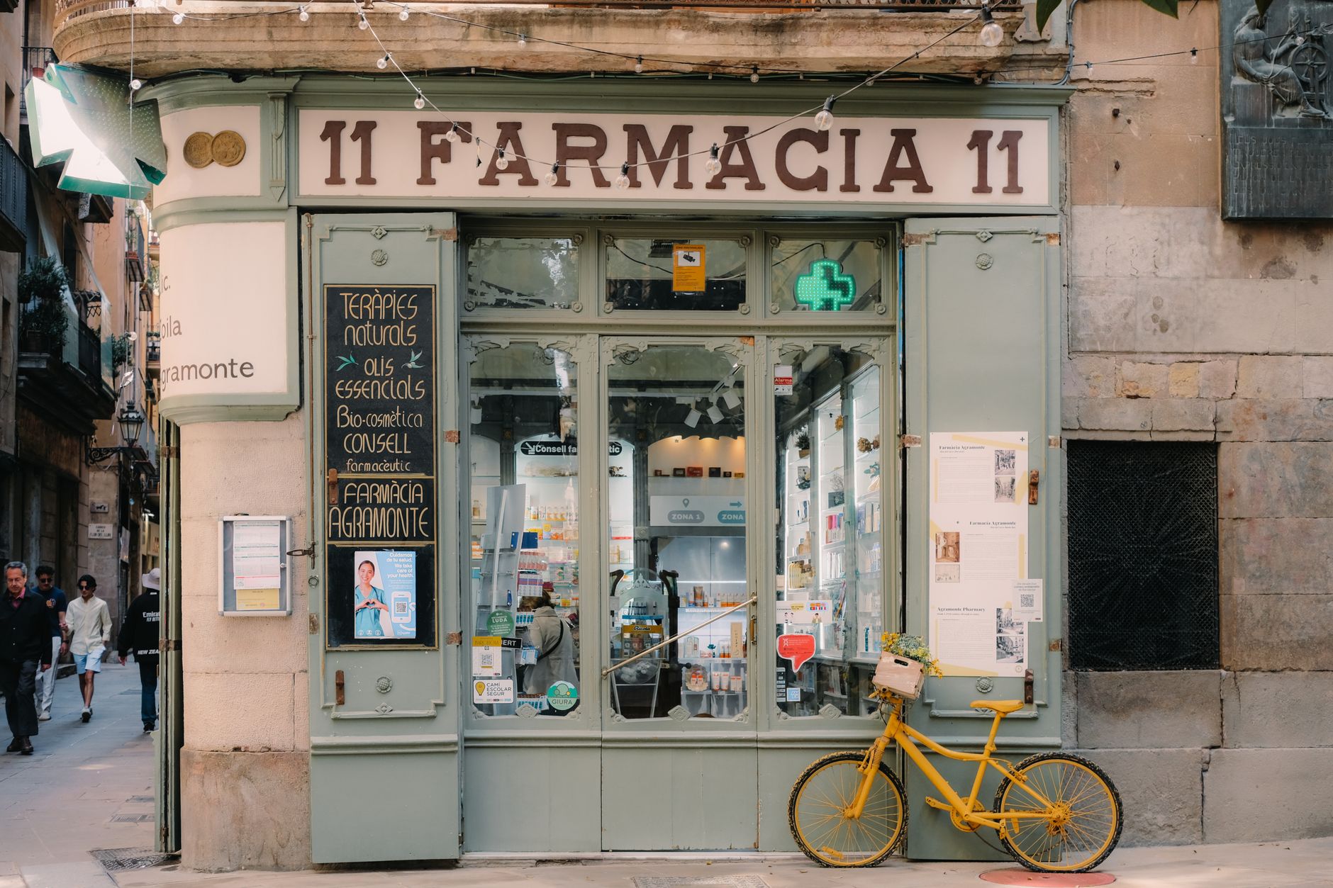 Empty rural pharmacy storefront on a small town main street
