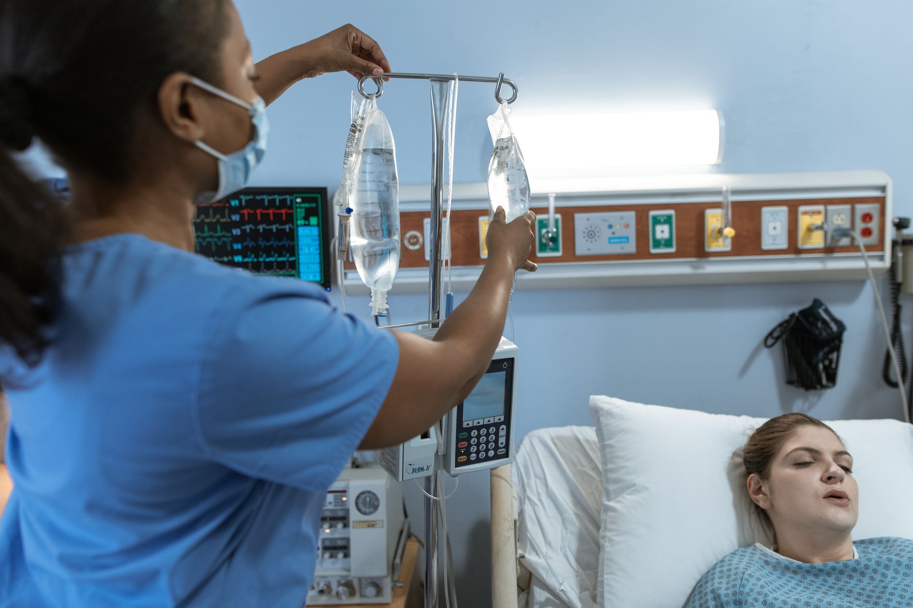A dialysis patient receiving treatment at a medical facility