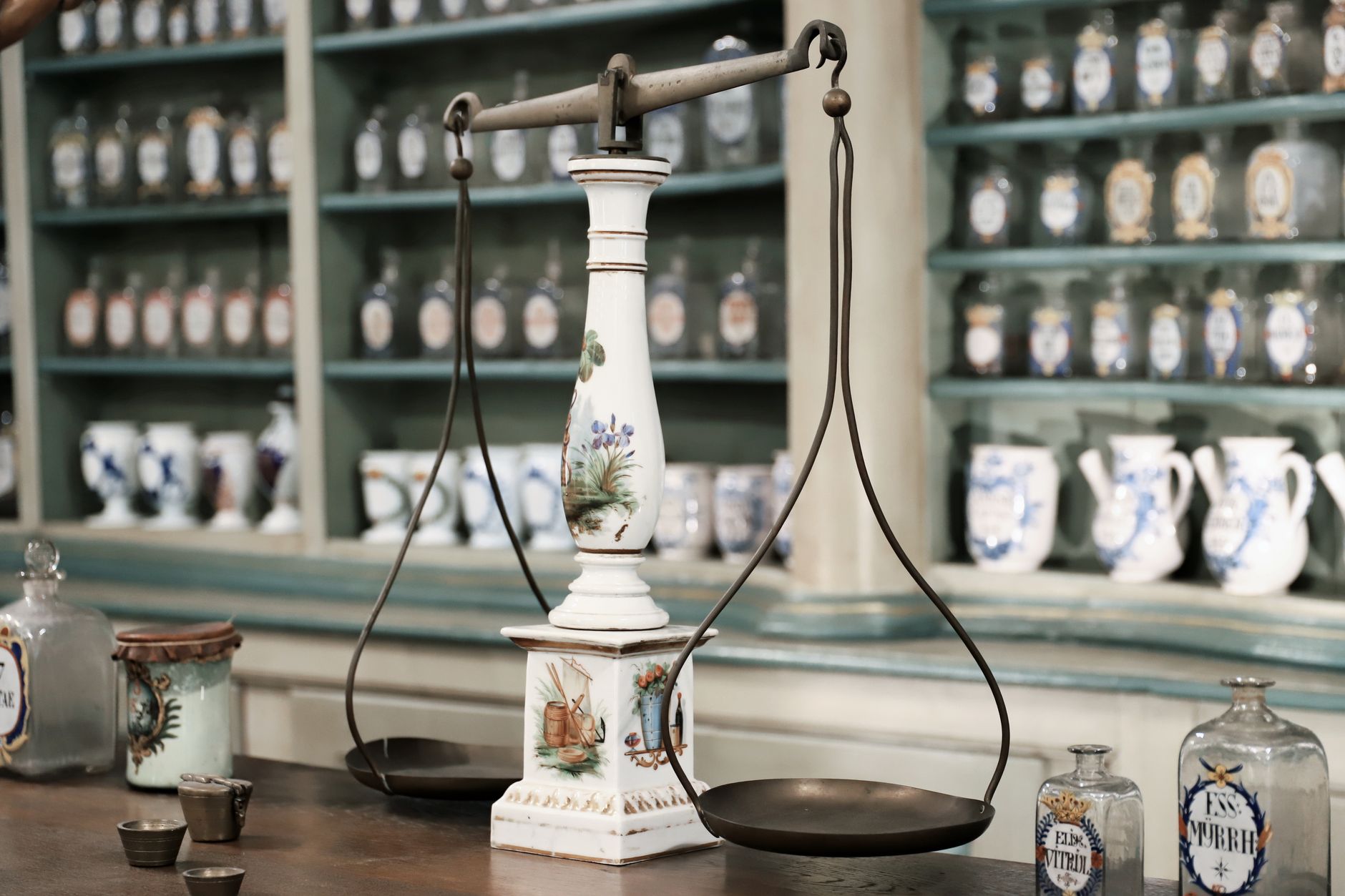 Interior of a pharmacy with rows of prescription medications on shelves