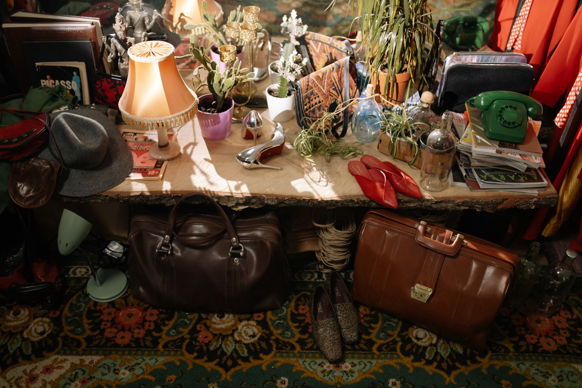 Used furniture items staged inside a secondhand resale shop